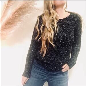 UO Sparkle & Fade Black Blue White Chunky Knit Pullover Cozy Classic Sweater S
